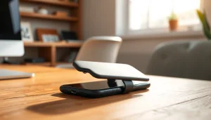 Handytasche Magnetverschluss präsentiert elegant auf einem Tisch, ideal für Smartphone-Schutz.