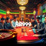 Players enjoying the thrill of RR99 online casino games with vibrant tables and slot machines.