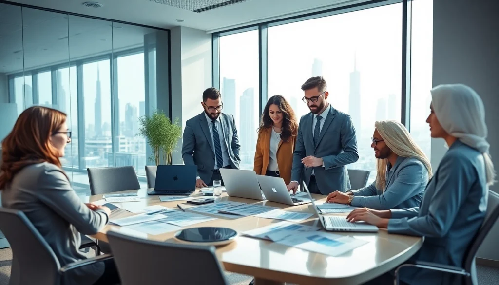 Professional consultants discussing Vat Services in UAE, showcasing a modern office environment