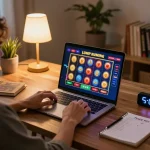 Engaging in casino senza registrazione on a laptop while enjoying a cozy home atmosphere
