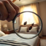 Bed bug extermination near me: Professional inspecting a bedroom for bed bugs.
