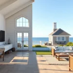 A beautifully designed cape cod home addition with ocean views and a spacious garden.