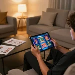 Player engaging with the 58win app on a tablet, immersed in online casino game