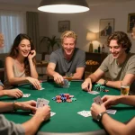 Players enjoying an exciting poker game at home, showcasing the strategic thrill of okwin.