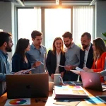 Werbeagentur team collaborating on innovative web design projects in a modern office.