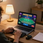 Playing casino online americani on a laptop at home, creating a cozy atmosphere for strategic gaming.