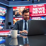 Engaging news environment showcasing a journalist reporting breaking news.