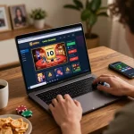 Engaging with online casino strategies at home using rr88co on a laptop and smartphone