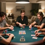 Engaged players at a home poker night showcasing strategic gameplay in a casino senza licenza aams atmosphere