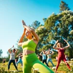 Enhancing health through yoga practice in a serene outdoor setting.