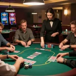 Engaging poker game at G28-t1 casino with players placing bets and dealer managing cards.