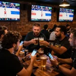 KQBD sports betting enthusiasts engaged in live betting during a thrilling basketball match.