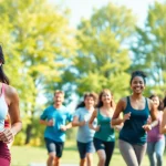 Engaging community in health-focused outdoor activities, embodying a vibrant lifestyle.