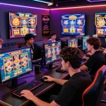 Exciting gaming environment showcasing players engaging with slot games on Zeus138, highlighting community interaction and vibrant atmosphere.