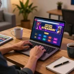 Engaged user exploring the migliori casino online stranieri on a laptop in a cozy home setting.