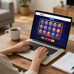 Player exploring qh88go online casino on a laptop in a cozy home setup.