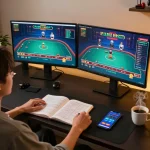 Strategisches Online-Gaming mit Immobilienmakler Frankfurt Sachsenhausen auf dem Bildschirm, das einen fokussierten Lebensstil zeigt.