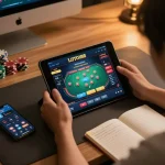 Engaging gameplay on LOTO188 platform with user interacting with online casino interface and betting strategy notes.