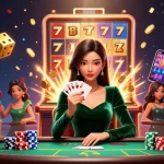 Experience the thrill of situs slot gacor at an exciting poker table surrounded by dynamic casino elements.