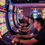 Players enjoying thrilling slot machine games in a vibrant casino atmosphere.