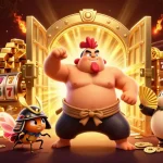 Experience the thrill of link depo 5k slots with lively characters amidst gold and jackpot treasures.