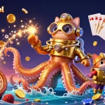 Spin to win with bantaitogel as a kraken and diving cat immerse in a casino adventure against vibrant treasures.