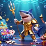 Baccarat game action with a dynamic 3D shark in gladiator armor showcasing vibrant casino elements and underwater atmosphere.