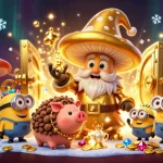 Engage with Yaar win games and discover treasures in a magical casino world with golden characters and sparkling gems.