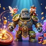 Experience the thrill of rokok88 slot login with a magical casino adventure featuring a golem guardian and a brave hamster knight.