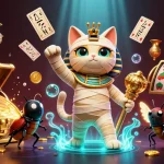 Engage in thrilling action at a credit card casino with vibrant casino characters and slot games.