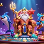 Experience Baccarat888 excitement with Neptune and vibrant casino elements in a magical underwater scene.