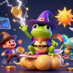 Gioca nei casino sicuri non AAMS con il mago della fortuna tra monete dorate e criptovalute fluttuanti.