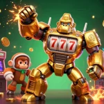 Engage in agen judi bola with a dynamic golden gorilla mech and arcade elements.